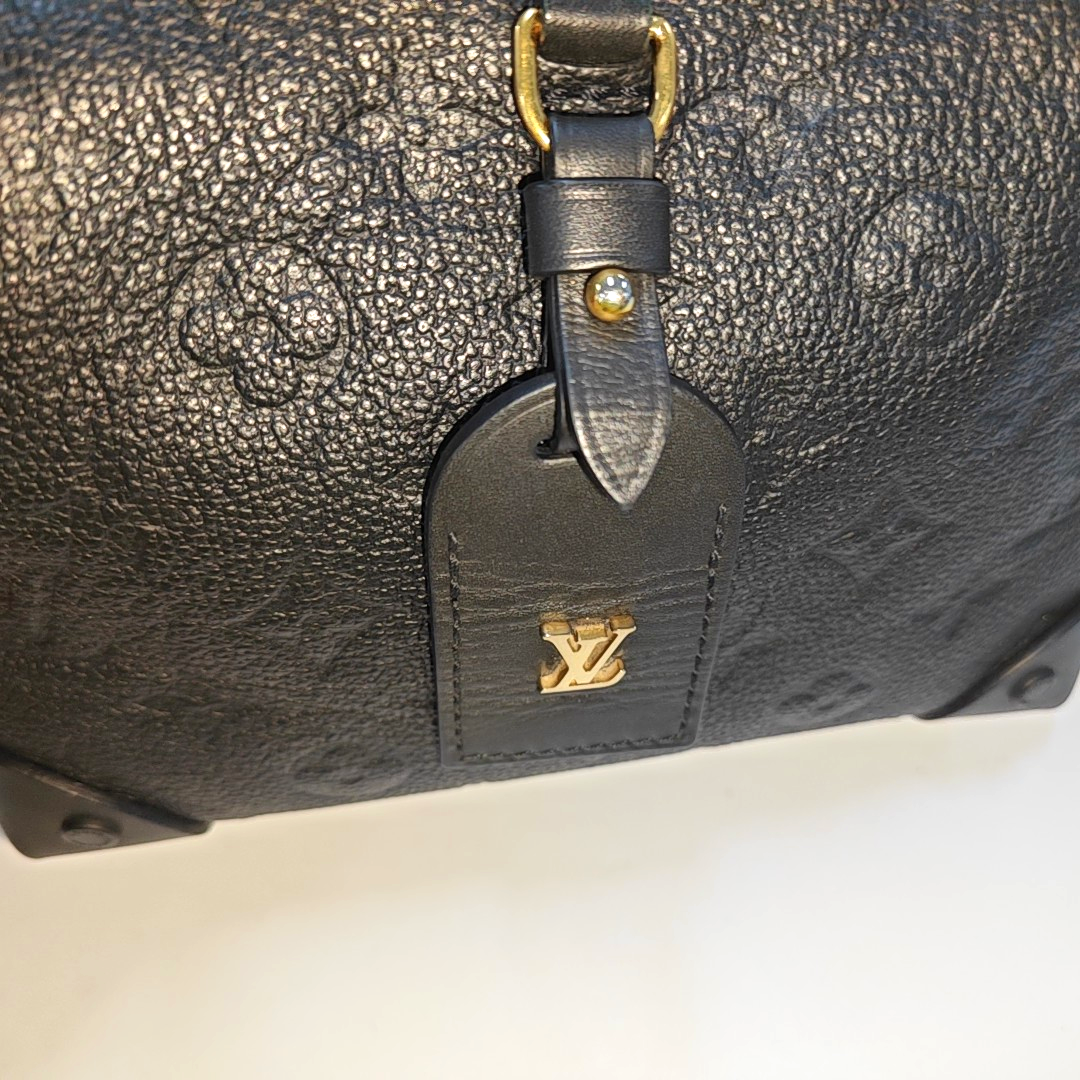 LOUIS VUITTON PETITE MALLE Black Calfskin Monogram Embossed Single Shoulder Bag Tote Bag Gold Hardware Removable Strap-(SKU)-934939114