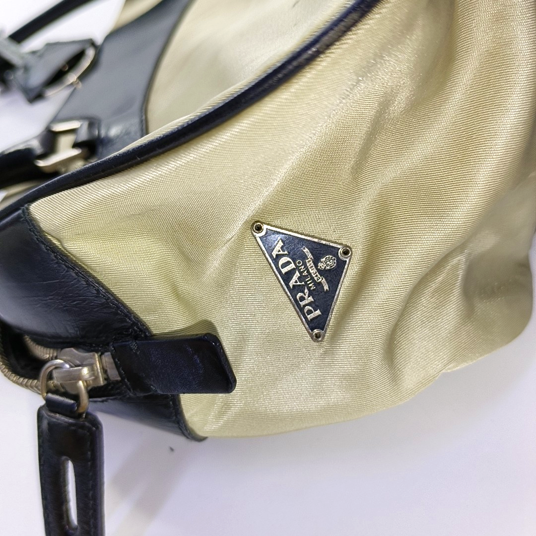 PRADA Beige nylon single shoulder bag handbag Silver Hardware-(SKU)-953446216