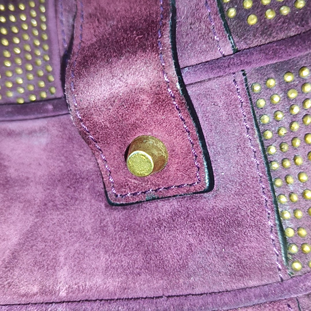 BURBERRY Purple Velvet Leather Tote Bag Golden hardware-(SKU)-12946177
