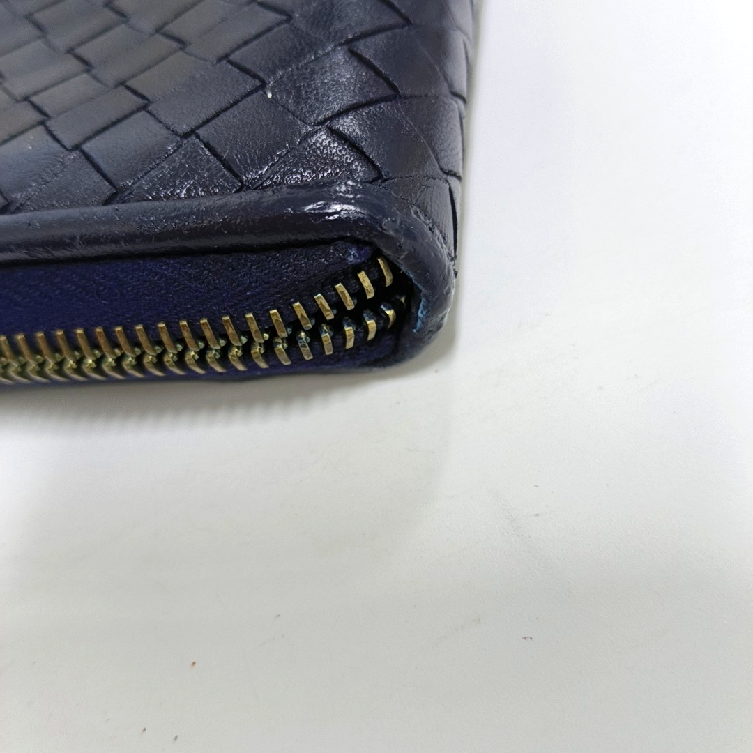 BOTTEGA VENETA Veneta Navy Blue Cowhide Braided Wallet Black hardware-(SKU)-943401701