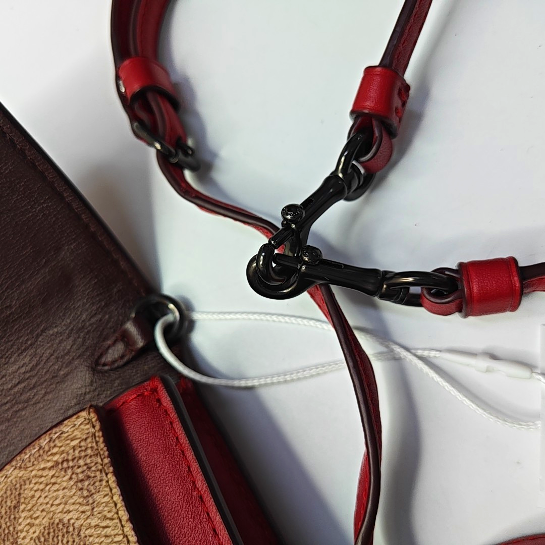 COACH Small size Red Leather Monogrammed Single Shoulder Bag Handbag Crossbody Black hardware shoulder straps-(SKU)-933513610