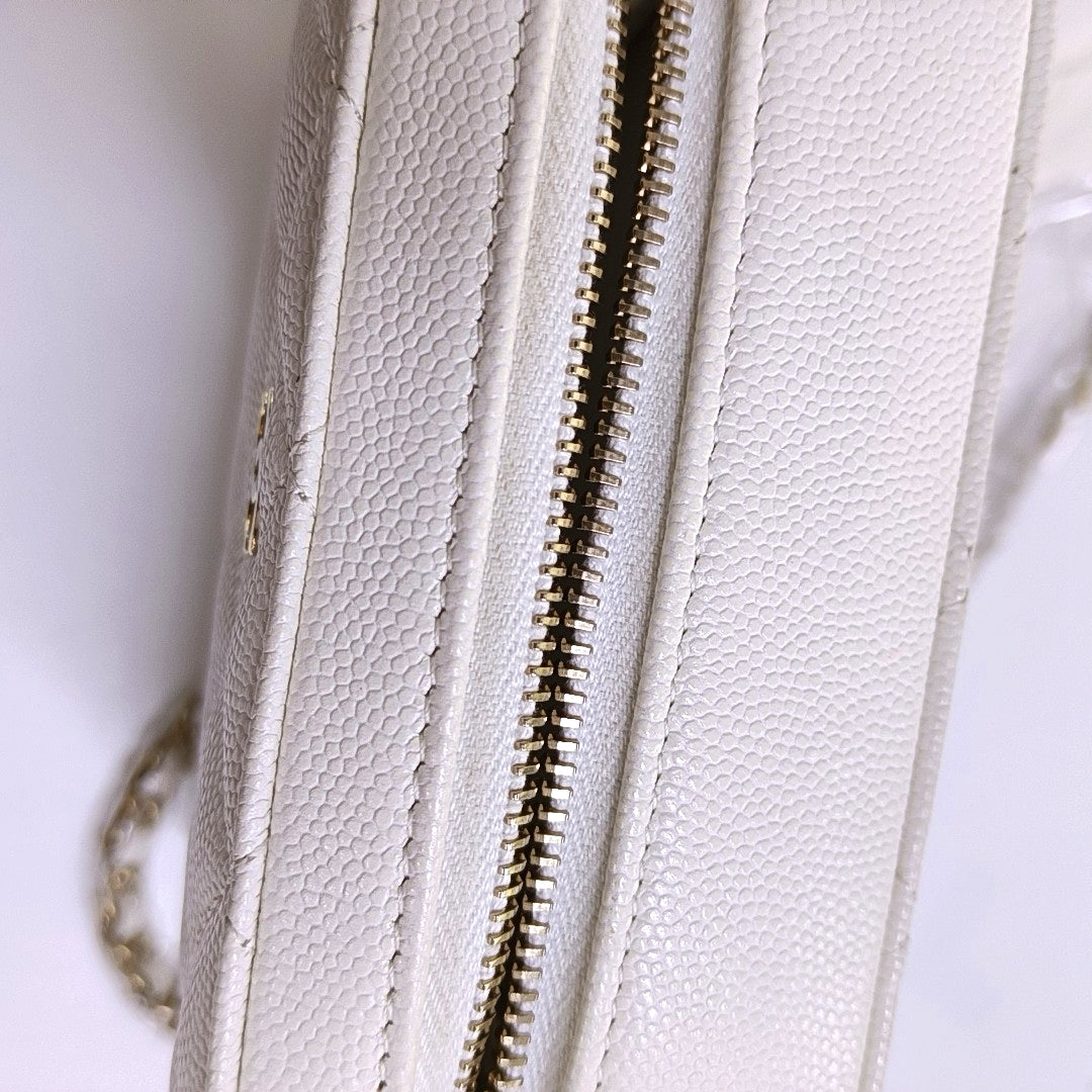 CHANEL SURPIQUE White Calfskin Quilted Monogram Crossbody Single Shoulder Bag with Gold Hardware-(SKU)-966839667