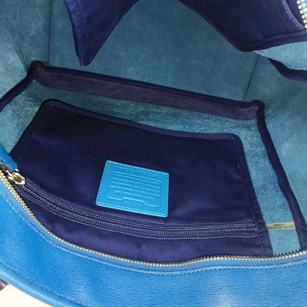 COACH Tote bag Blue Leather Shoulder Bag Handbag Silver Hardware-(SKU)-930395155