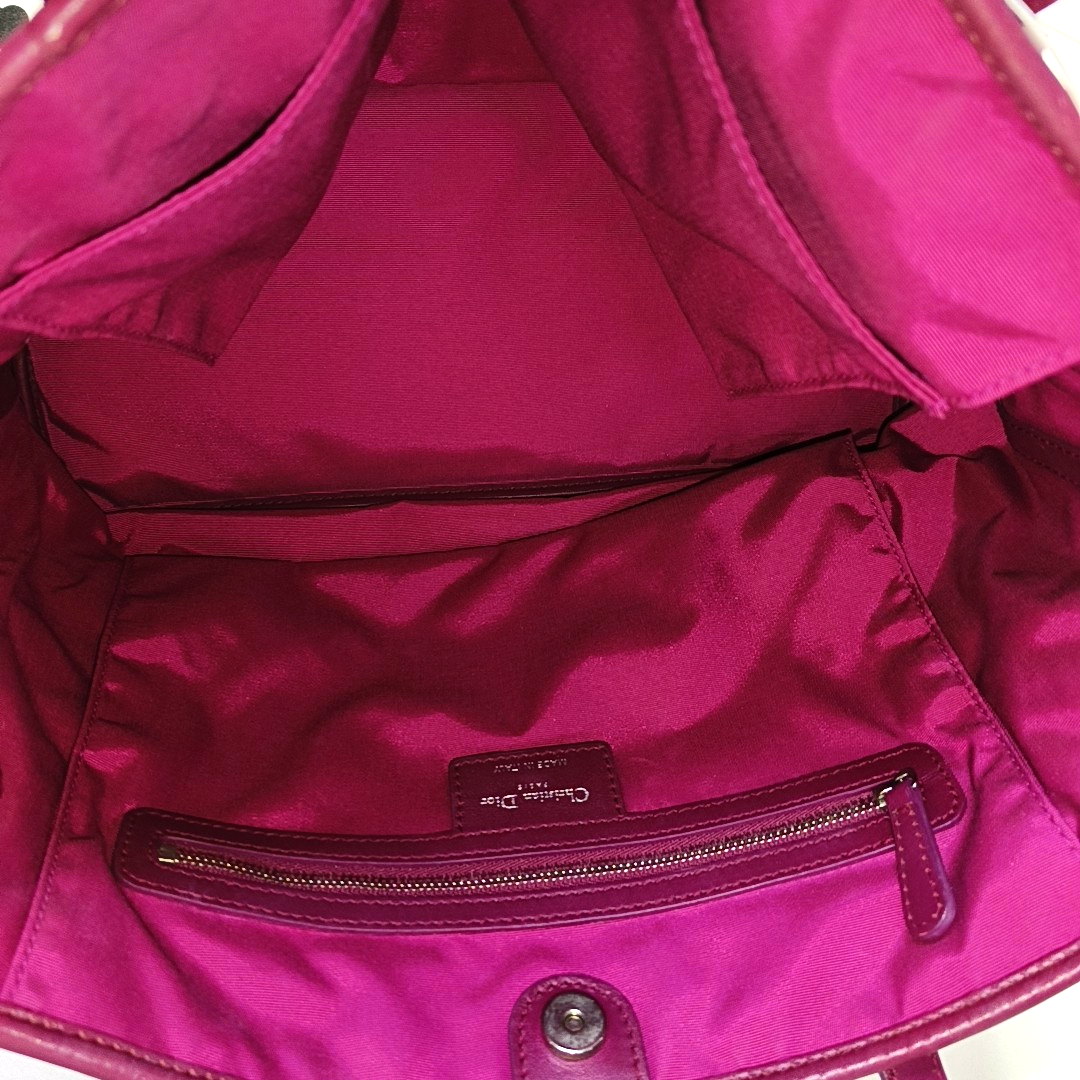 DIOR Panarea Cerise Coated Canvas Weave Pattern Jacquard Single Shoulder Bag Handbag Silver Hardware-(SKU)-954096914