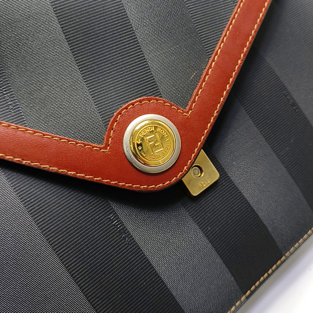 FENDI Patchwork Coated Canvas Single Shoulder Bag Golden Silver Hardware Vintage model-(SKU)-946864365