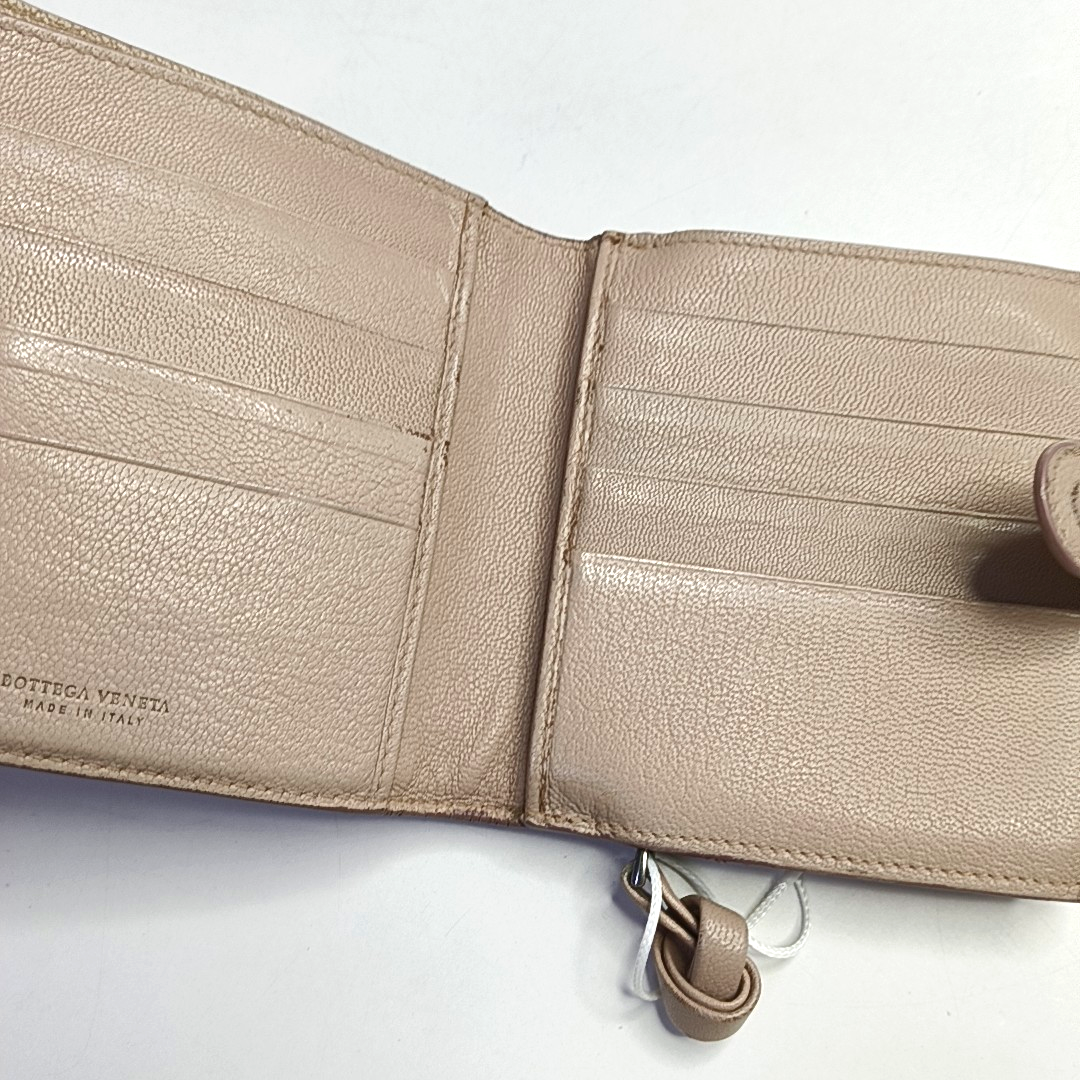 BOTTEGA VENETA Beige Calfskin Woven Wallet Silver Hardware-(SKU)-945922858