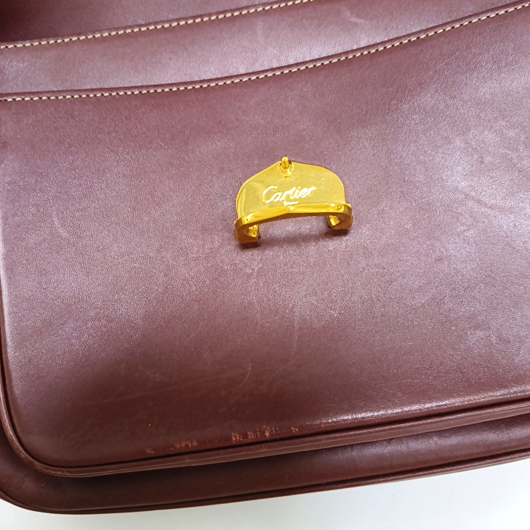 Cartier Burgundy Leather Single Shoulder Bag Golden hardware-(SKU)-940925520