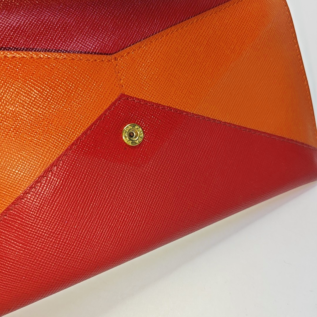 PRADA Red cowhide logo cross-grain wallet Golden hardware-(SKU)-936291107