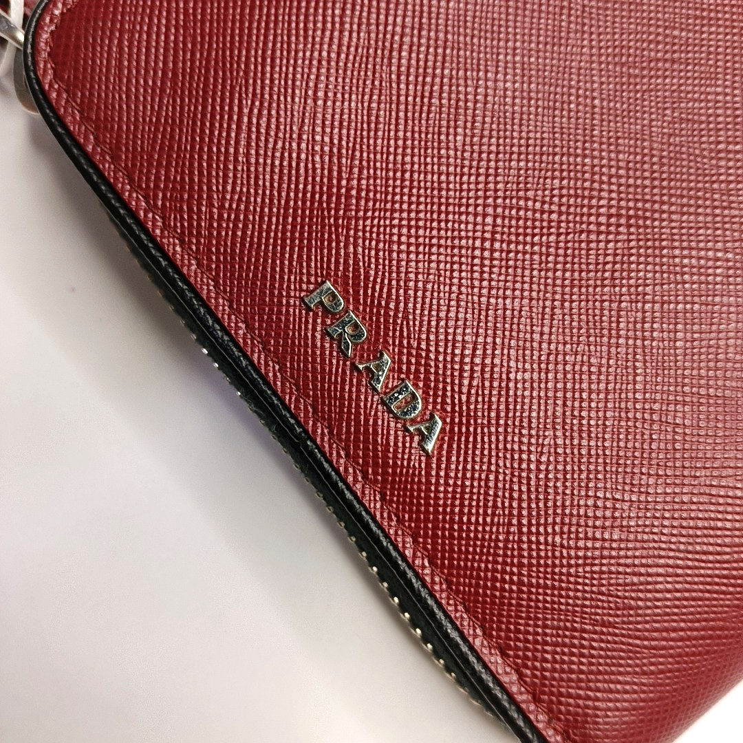 PRADA Red Leather Embossed Wallet Silver Hardware-(SKU)-942851386
