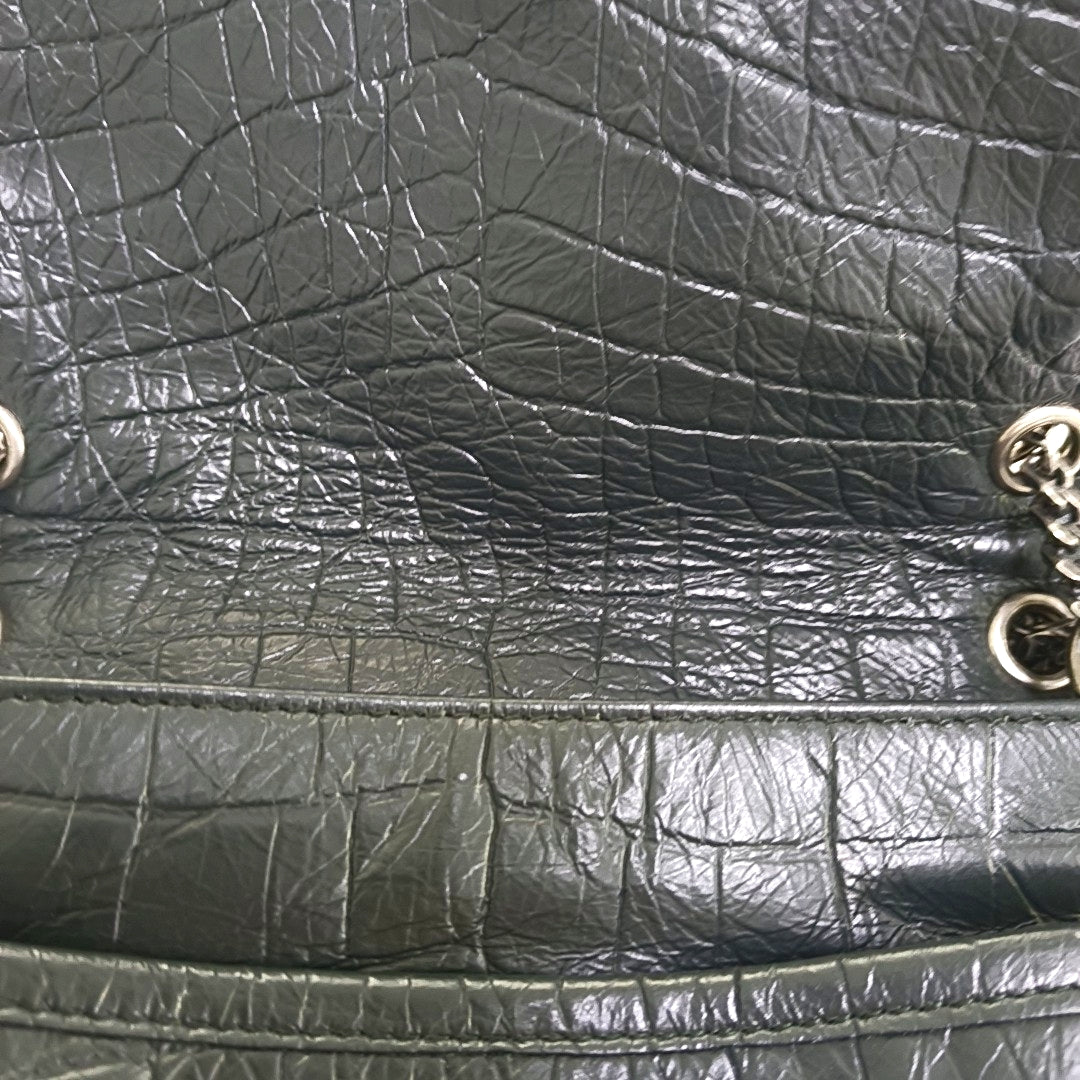 YSL NIKI Small Dark Grey Calfskin Plaid Quilted V-Shape Shoulder Bag Palladium Hardware-(SKU)-966844525