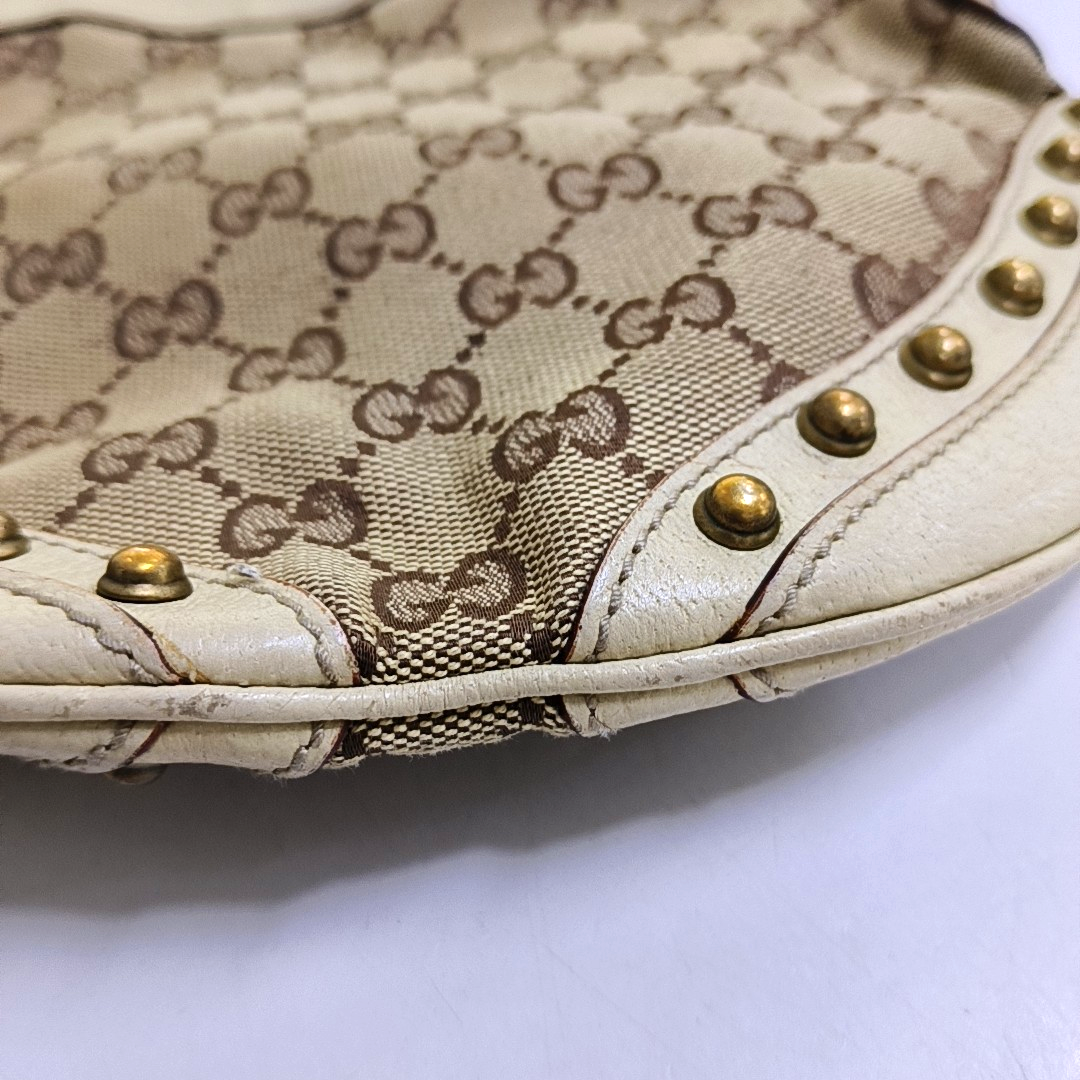 GUCCI Pelham Khaki Fabric Monogram Rivets Shoulder Bag Tote Bag Golden hardware-(SKU)-952072335