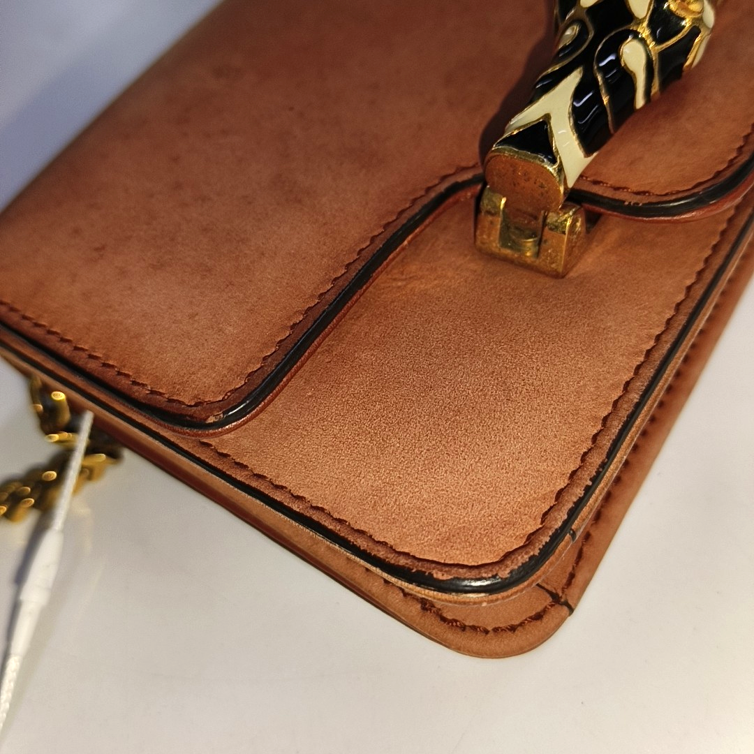 GUCCI Brick Red Cowhide Crossbody Bag Golden hardware Removable shoulder strap-(SKU)-935412398