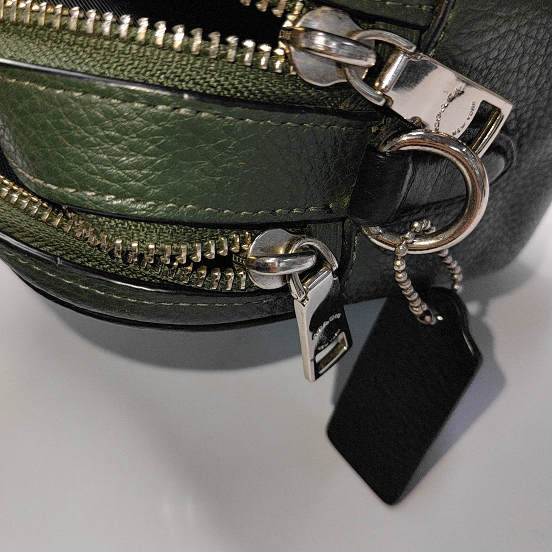COACH Camera Bag Green Leather Printed Carriage Crossbody Shoulder Bag Handbag Silver Hardware Removable shoulder strap-(SKU)-935012014