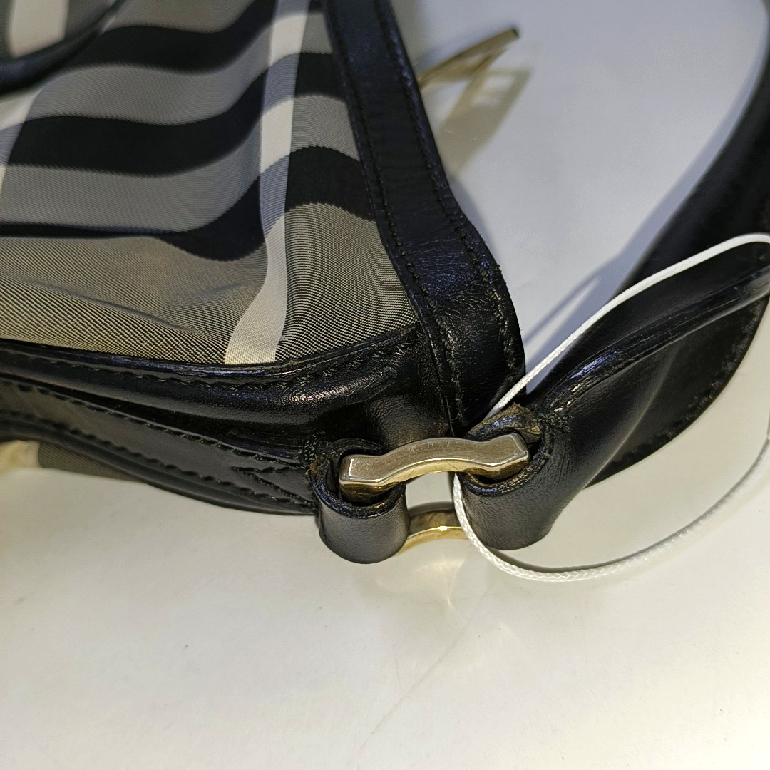 BURBERRY Gray Nylon Battle Horse Plaid Single Shoulder Bag Golden hardware-(SKU)-943189474