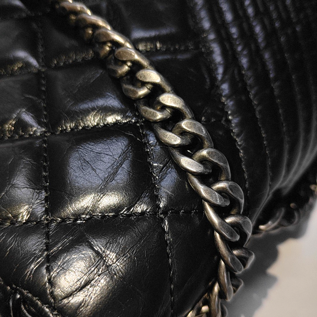 CHANEL COCO BOY Black Quilted Calfskin Leather Crossbody Shoulder Bag Palladium Hardware 20 Clasp-(SKU)-14466373