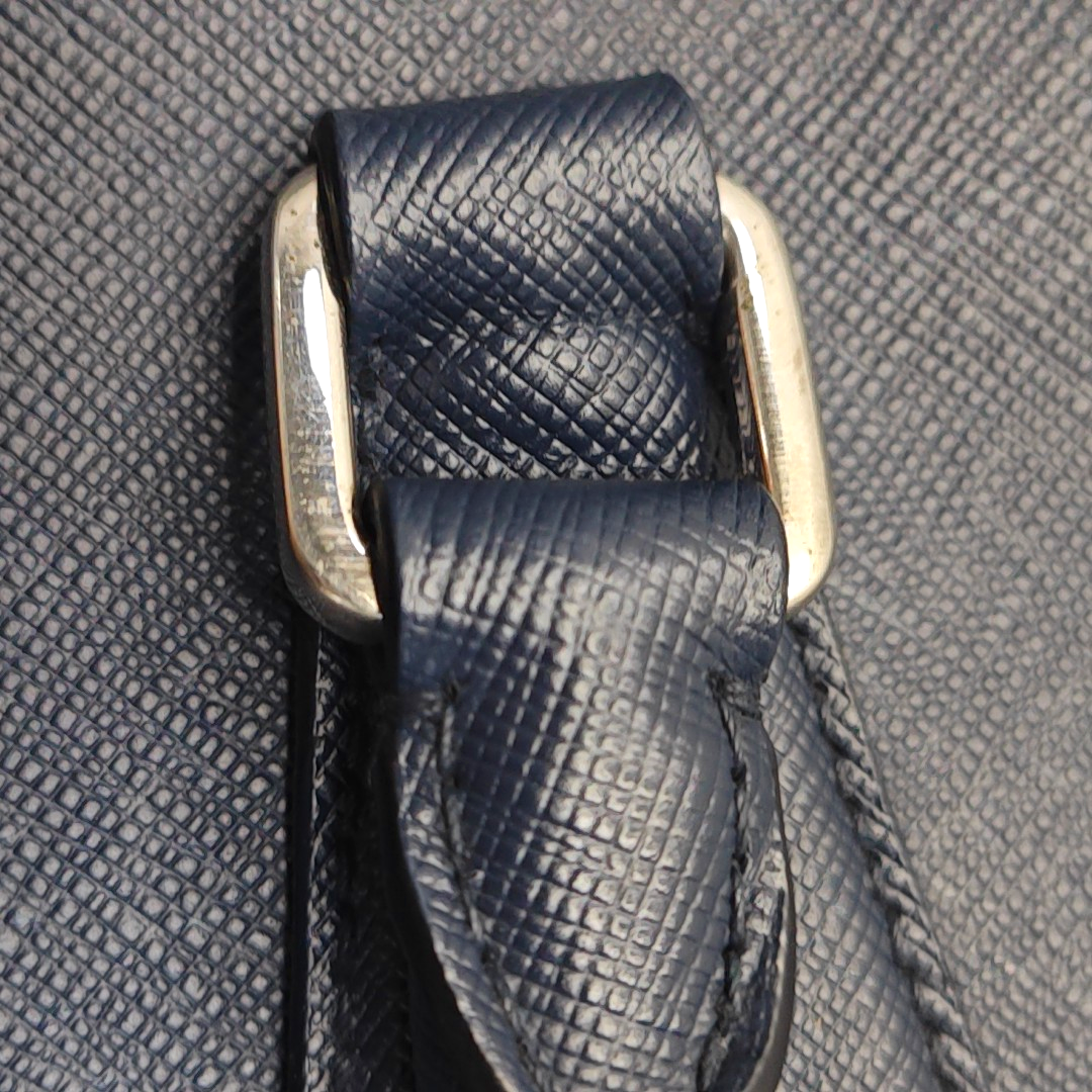 PRADA Vitello Dark blue leather logo crocodile texture handbag Silver Hardware-(SKU)-946699798