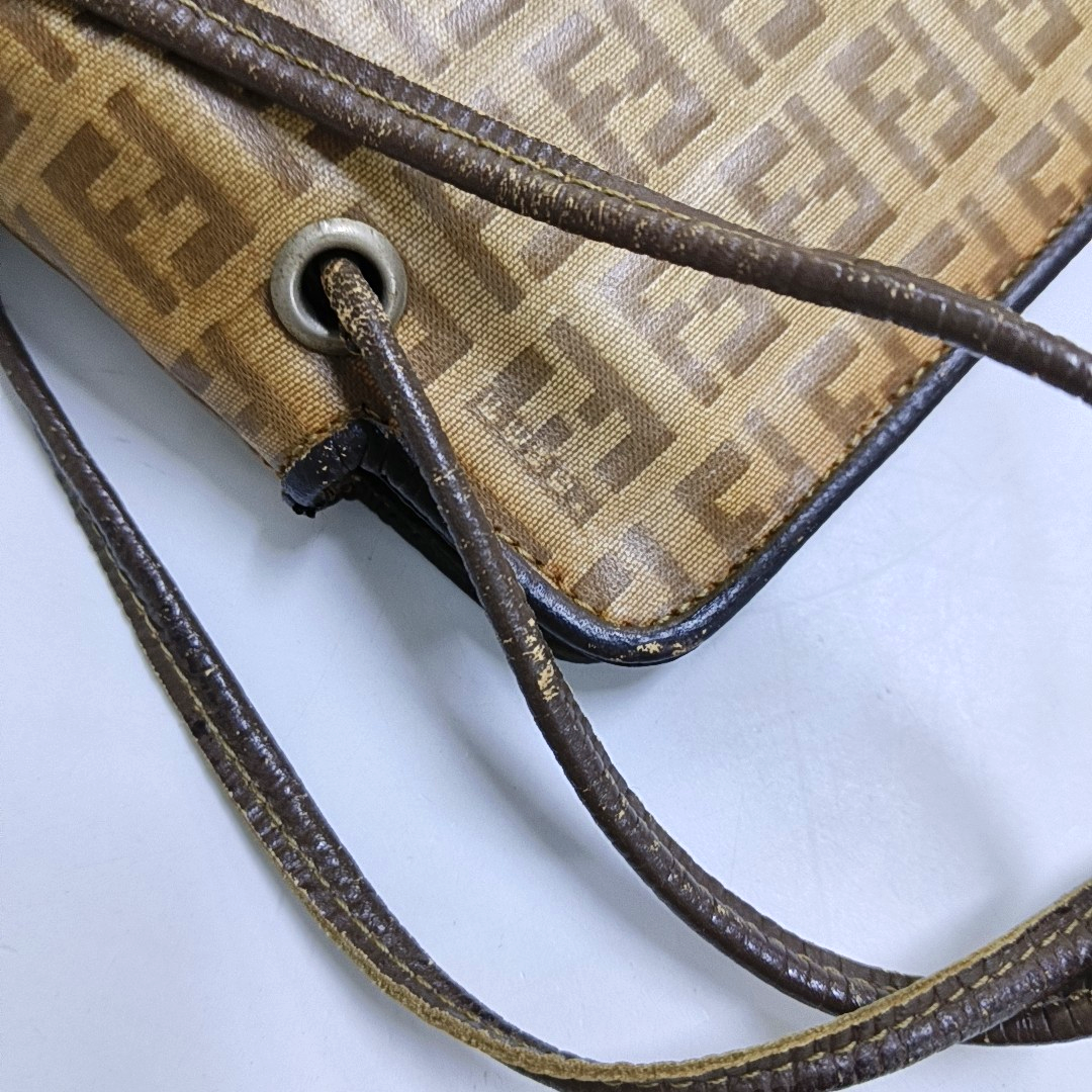 FENDI 棕色涂层帆布双F斜挎包 Silver Hardware-(SKU)-948081952