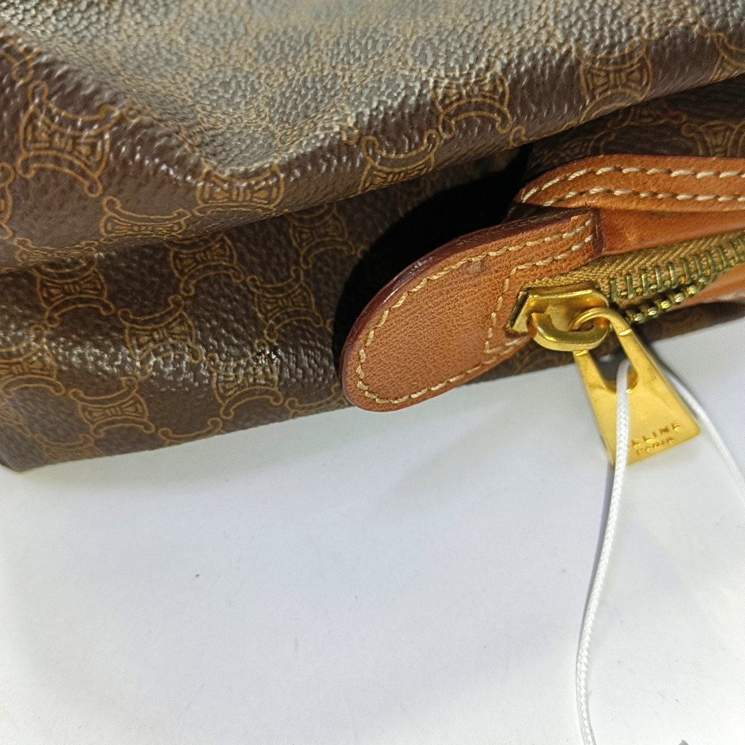 CELINE Brown Coated Canvas Triumph Clutch Golden hardware-(SKU)-950486947