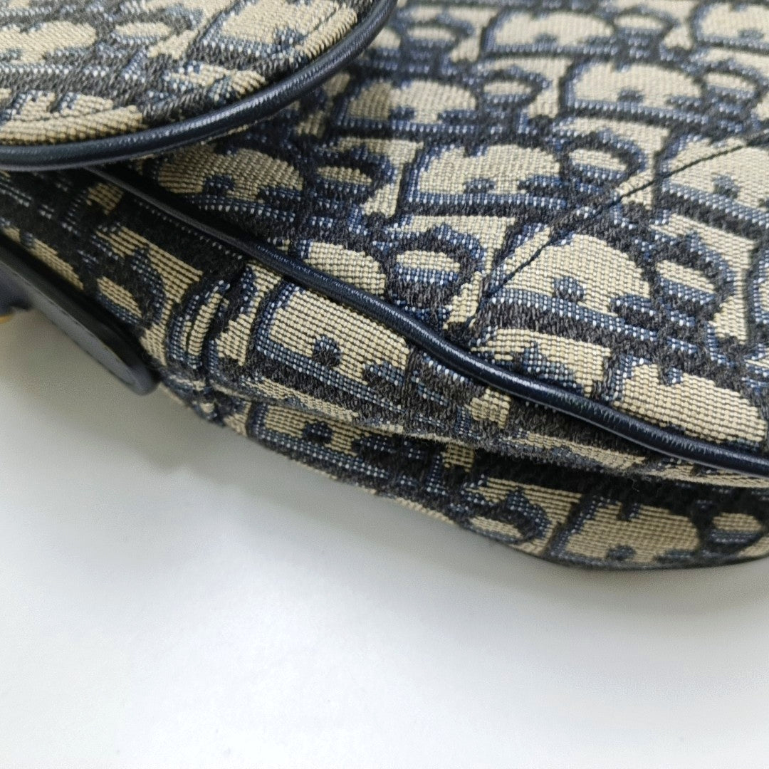 DIOR Saddle Small Size Blue Canvas Monogram Saddle Bag Single Shoulder Bag Golden Hardware-(SKU)-966733387