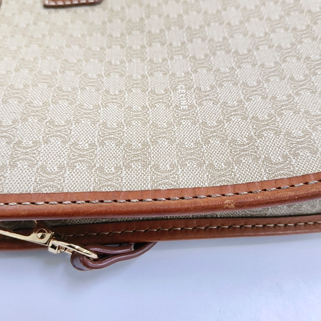 CELINE MACADAM CLUTCHES Khaki Coated Canvas Triumph Clutch Golden hardware-(SKU)-946907991