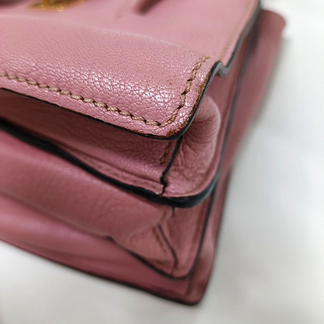 Miu Miu Pink Cowhide Sling Bag Tote Bag Golden hardware Removable shoulder strap-(SKU)-930663489