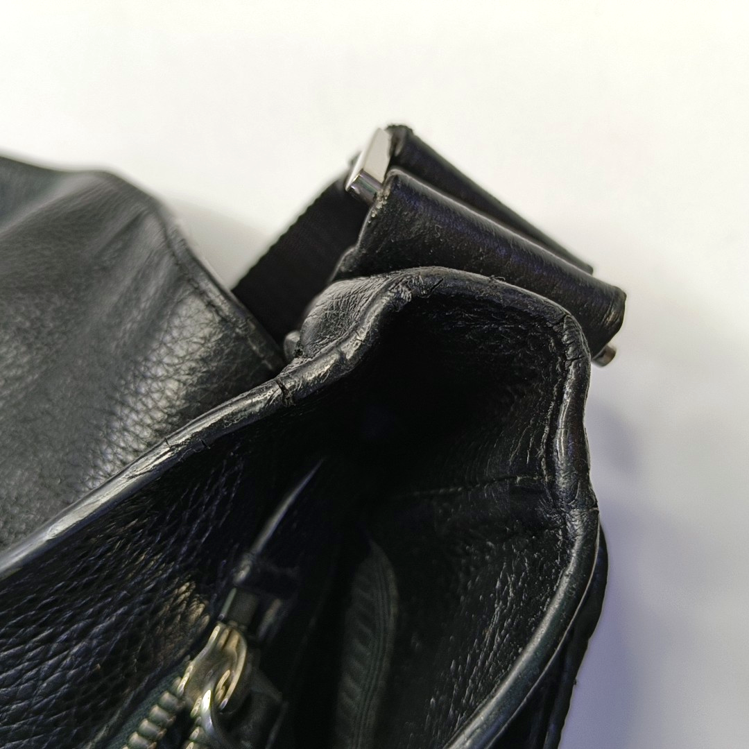 PRADA Easy Black cowhide cross-grain shoulder bag/crossbody bag Silver Hardware-(SKU)-950024216
