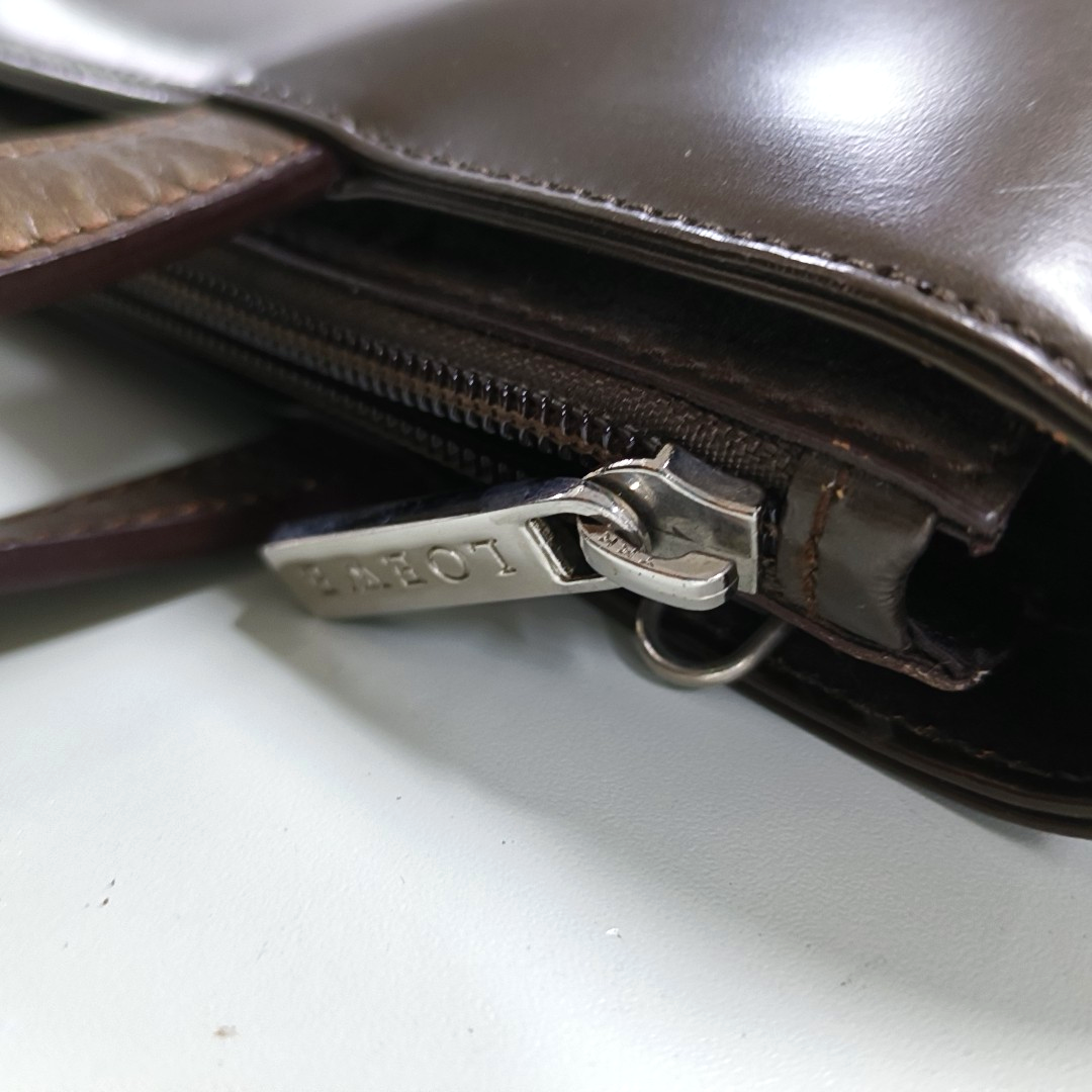 LOEWE T Pouch Dark Brown Leather Handbag Silver Hardware-(SKU)-13379220