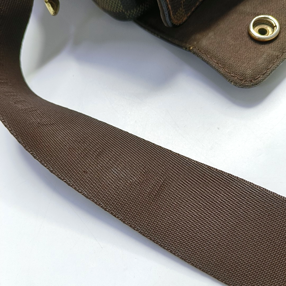 LOUIS VUITTON NAVIGLIO Brown Coated Canvas Checkered Single Shoulder Bag Crossbody Gold Brown Hardware-(SKU)-956274332
