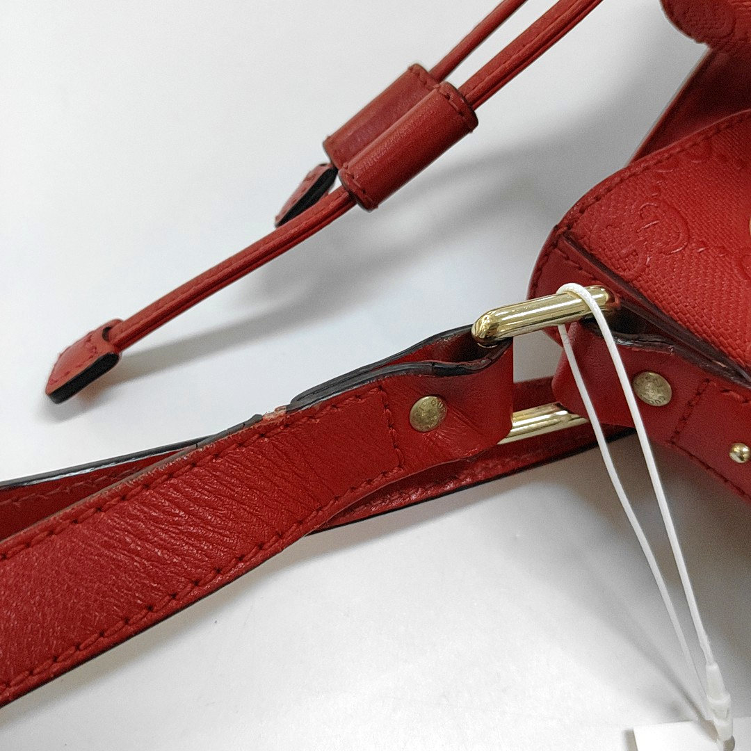 GUCCI Bucket bag Red Cowhide Monogrammed Studs Shoulder Bag Crossbody Bag Golden hardware-(SKU)-957386038