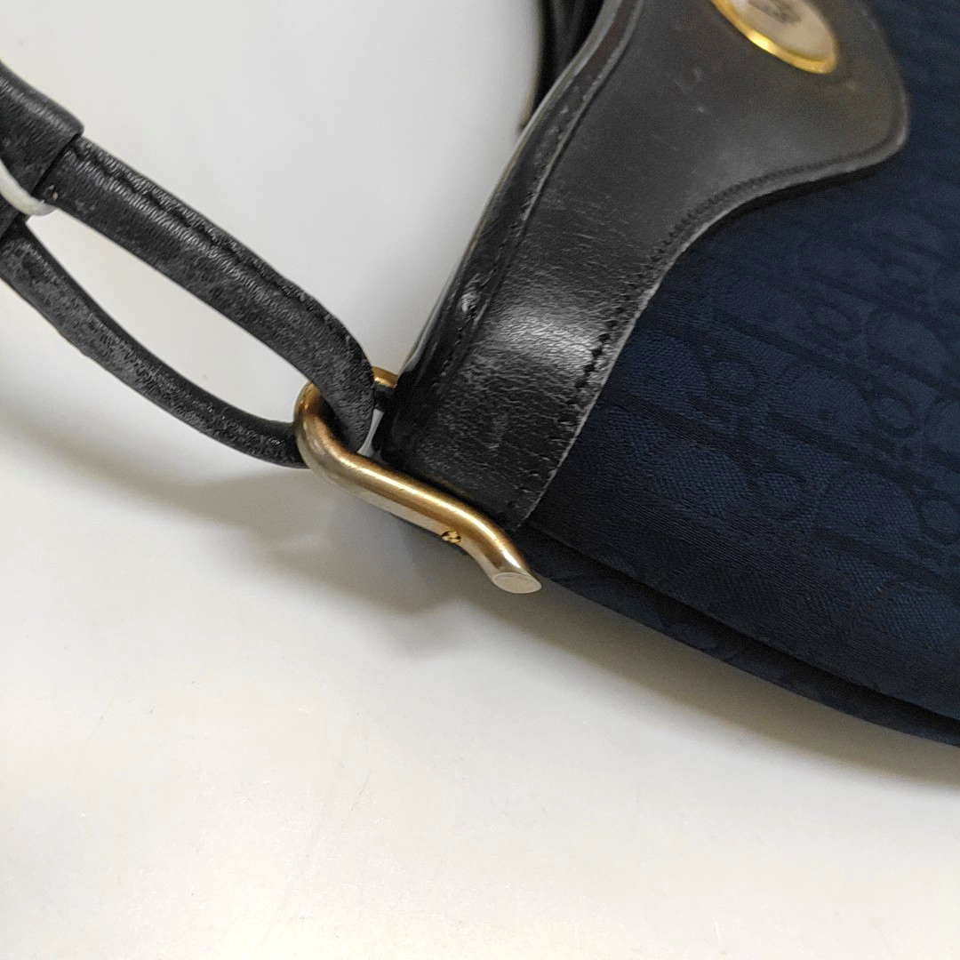 DIOR Dark Blue Canvas Monogram Crossbody Bag Single Shoulder Bag Golden hardware Vintage model-(SKU)-11199594