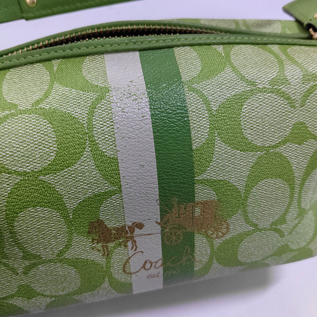 COACH Green Coated Canvas Monogram Printed Handbag Golden hardware-(SKU)-951116147