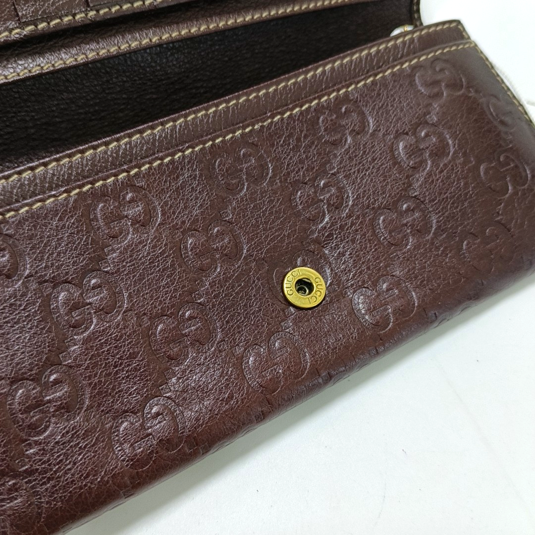 GUCCI Dark Brown Cowhide Monogrammed Texture Wallet Golden hardware-(SKU)-939278026