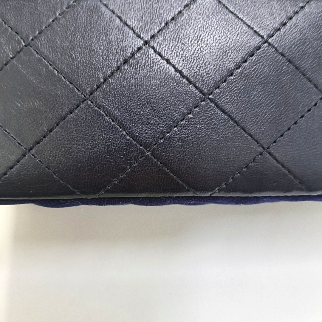 CHANEL CLASSIC FLAP Mini Deep Blue Fabric Monogram Shoulder Bag, Crossbody with Detachable Strap, Golden Hardware, 26 Clasps-(SKU)-940910640