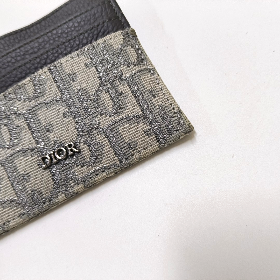 DIOR Grey Canvas Monogrammed Jacquard Card Case Ruthenium color hardware Complete Accessories-(SKU)-956051900