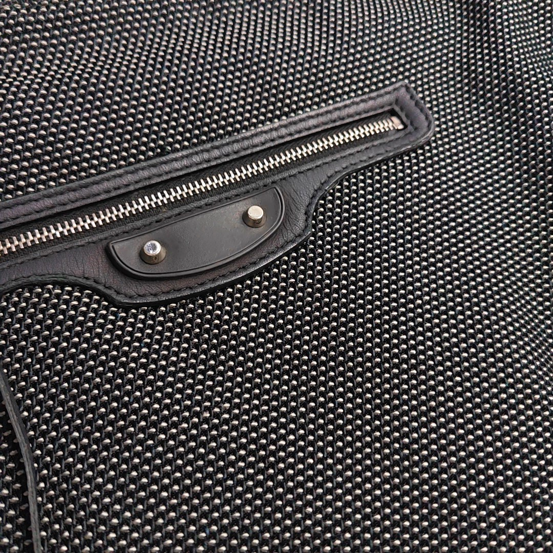 BALENCIAGA Black Fabric Studs Handbag Silver Hardware-(SKU)-949038286