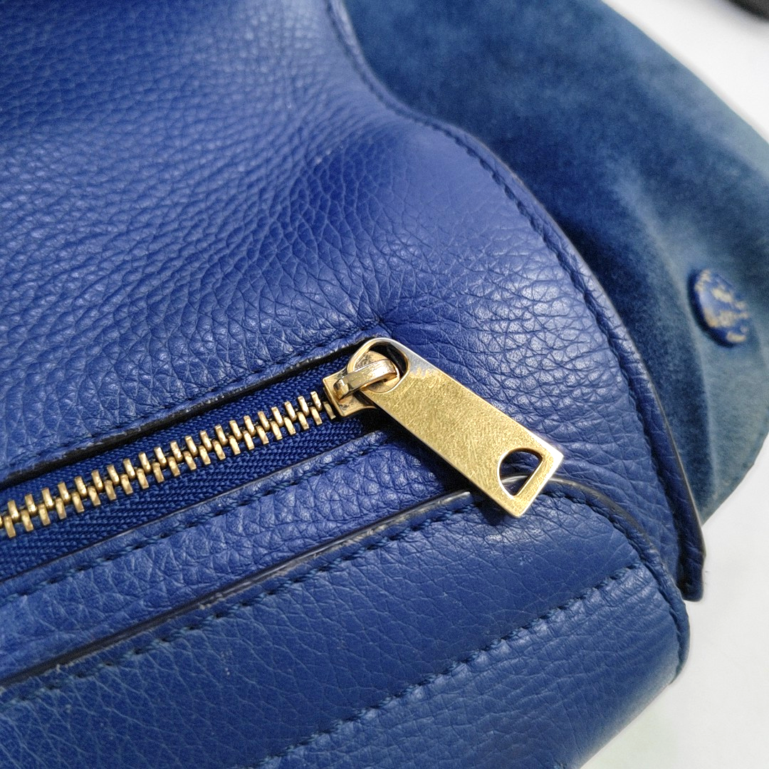 CELINE TRAPEZE Medium size Dark Blue Cowhide Swing Bag Single Shoulder Bag Handbag Golden hardware Removable shoulder strap-(SKU)-955832797