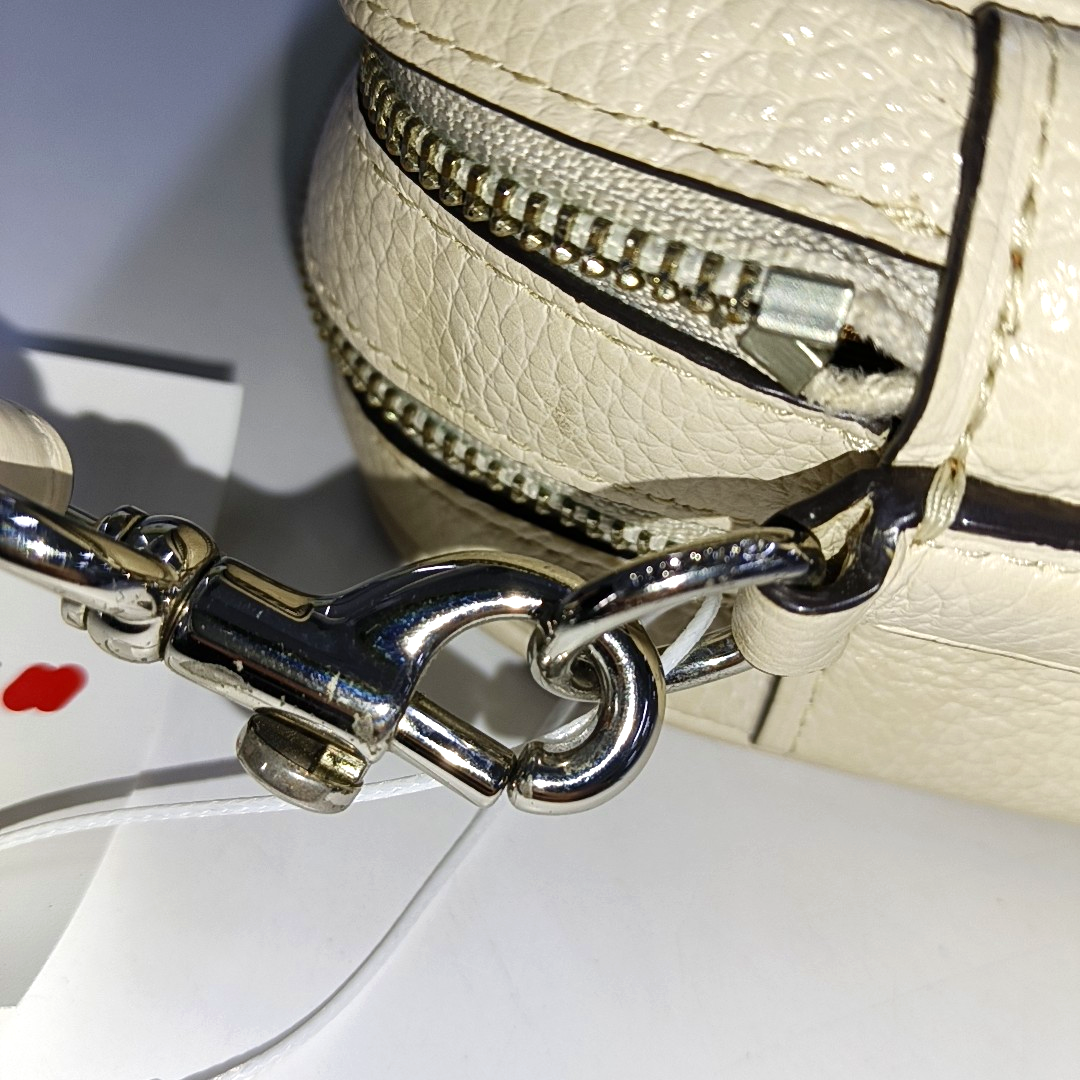 COACH Camera Bag White Leather Print Crossbody Single Shoulder Bag Silver Hardware Removable shoulder strap-(SKU)-941273974
