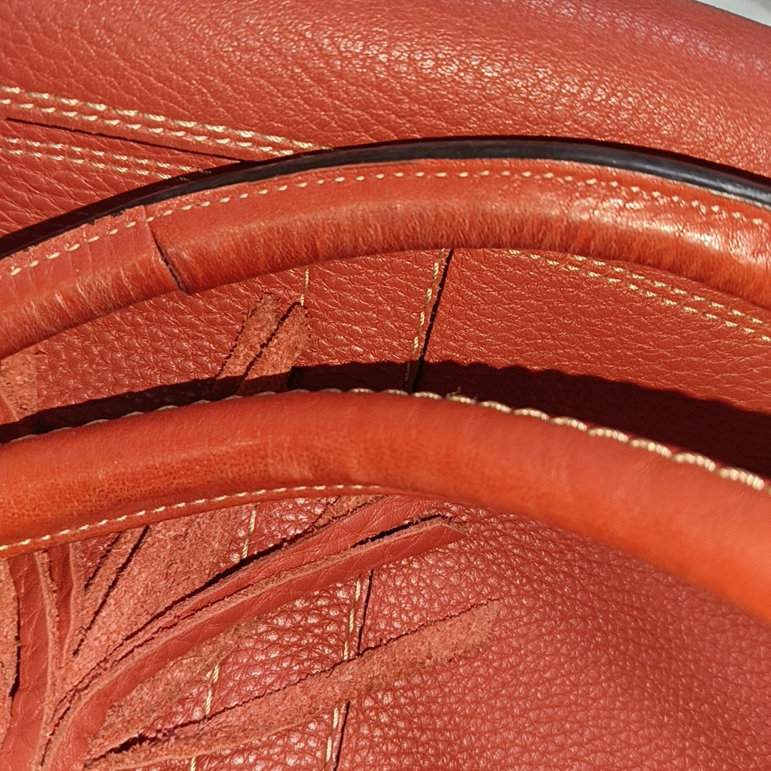 COACH HAMPTON Watermelon Red Calf Leather Fringe Weave Handbag Silver Hardware-(SKU)-928565147
