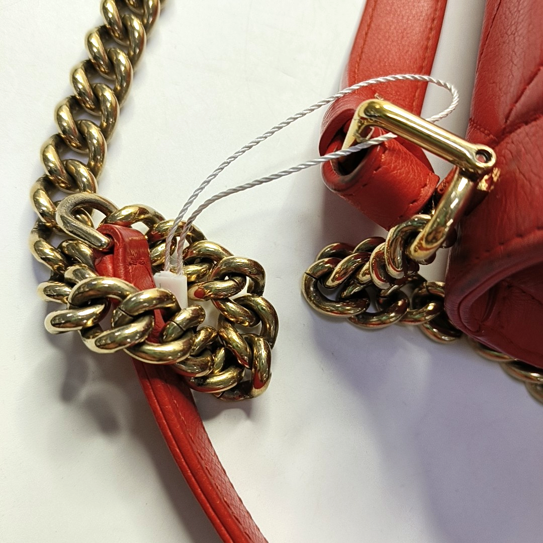 CHANEL LABEL CLICK Small Orange Red Lamb Skin Quilted Crossbody Shoulder Bag Tote Bag Gold Hardware 23 Clasp-(SKU)-945772666
