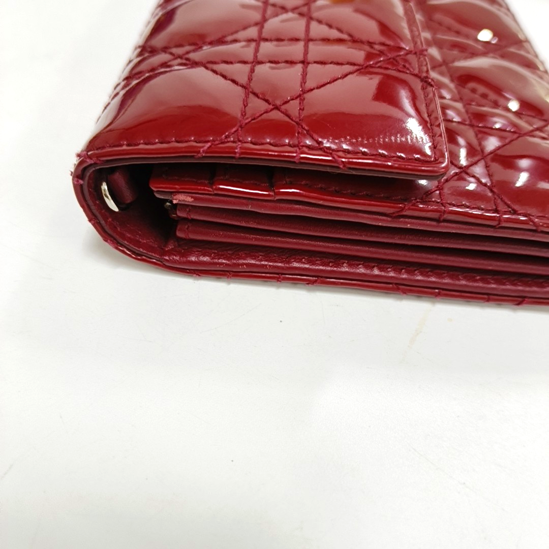 DIOR Lady Dior Burgundy Patent Leather Basketweave Stitched Wallet Golden hardware-(SKU)-950463180