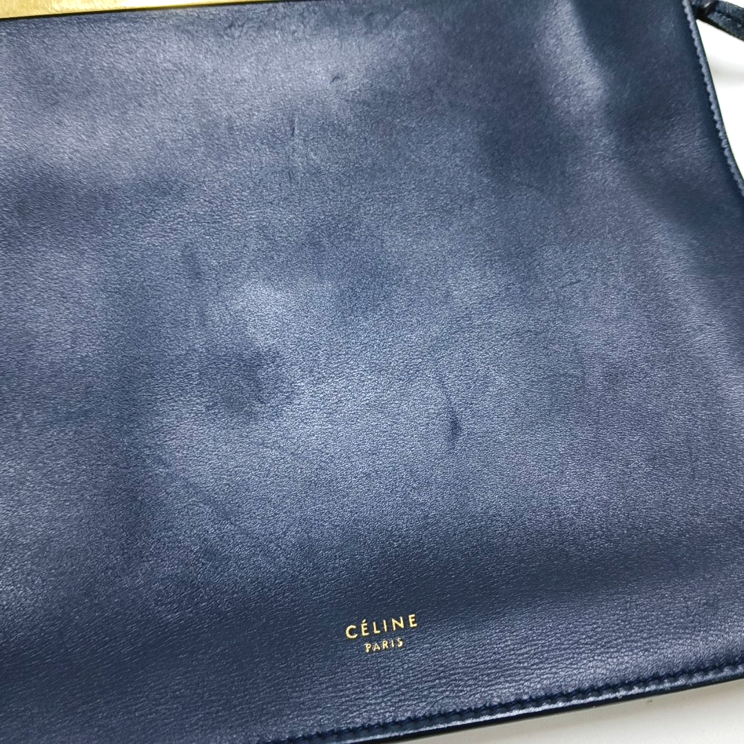 CELINE Box Bag Dark Blue Leather Crossbody Shoulder Bag Golden hardware-(SKU)-957943140