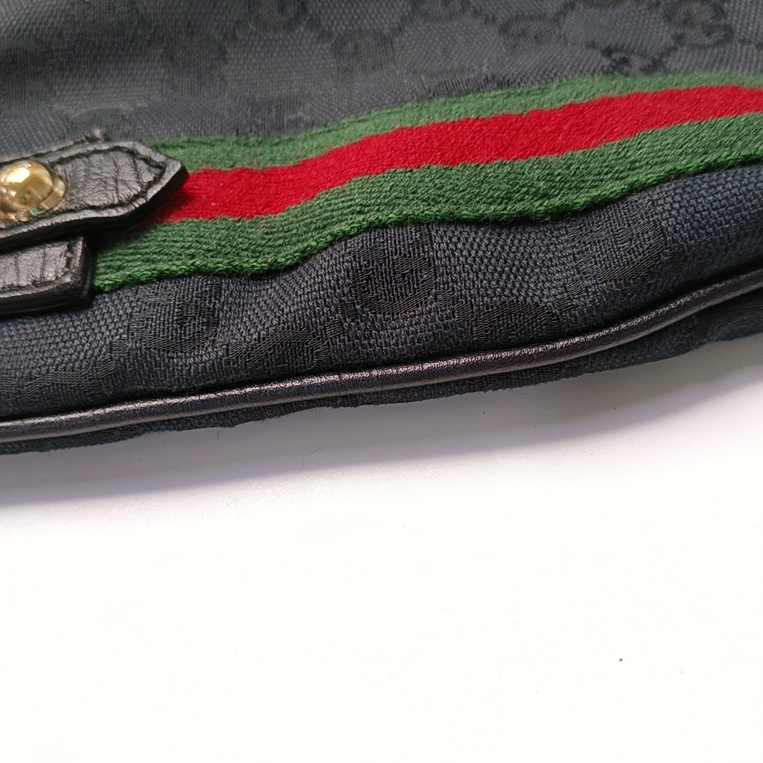 GUCCI Black Coated Canvas Monogrammed Single Shoulder Bag Sling Golden hardware-(SKU)-947676708