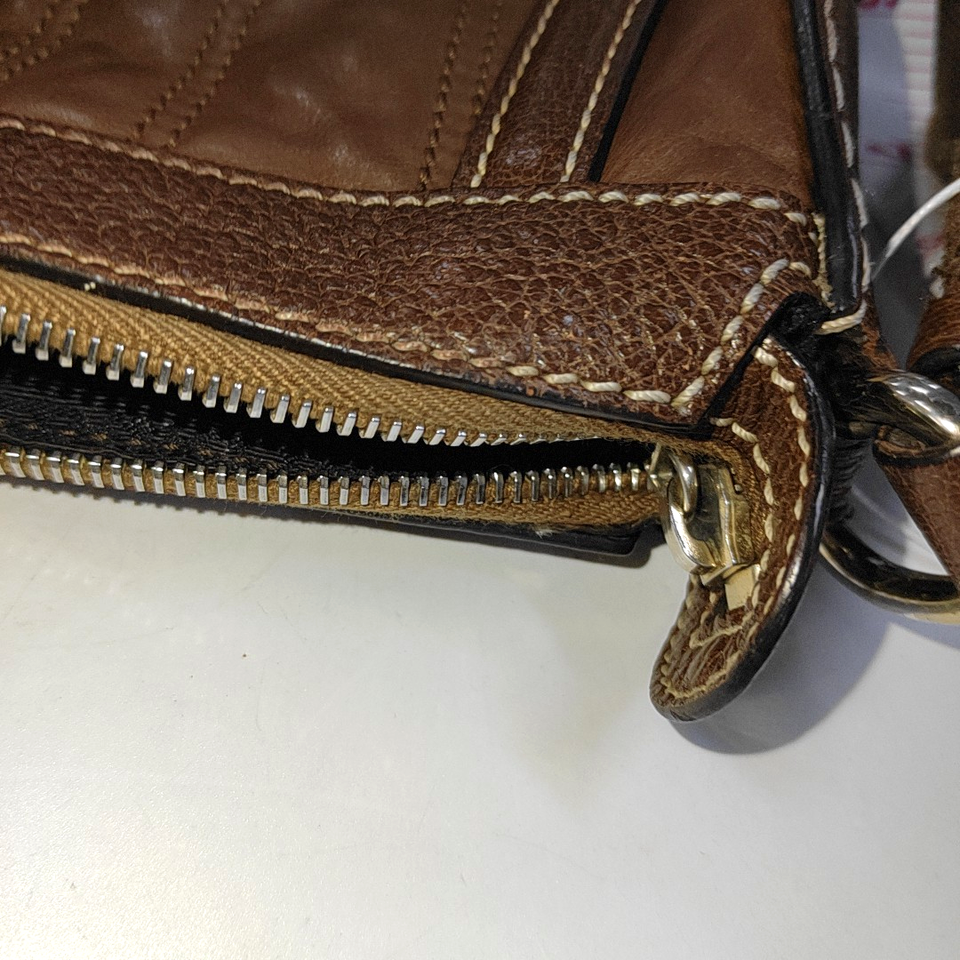 CELINE BOOGIE Brown Leather Quilted Single Shoulder Bag Crossbody Golden hardware-(SKU)-14448412