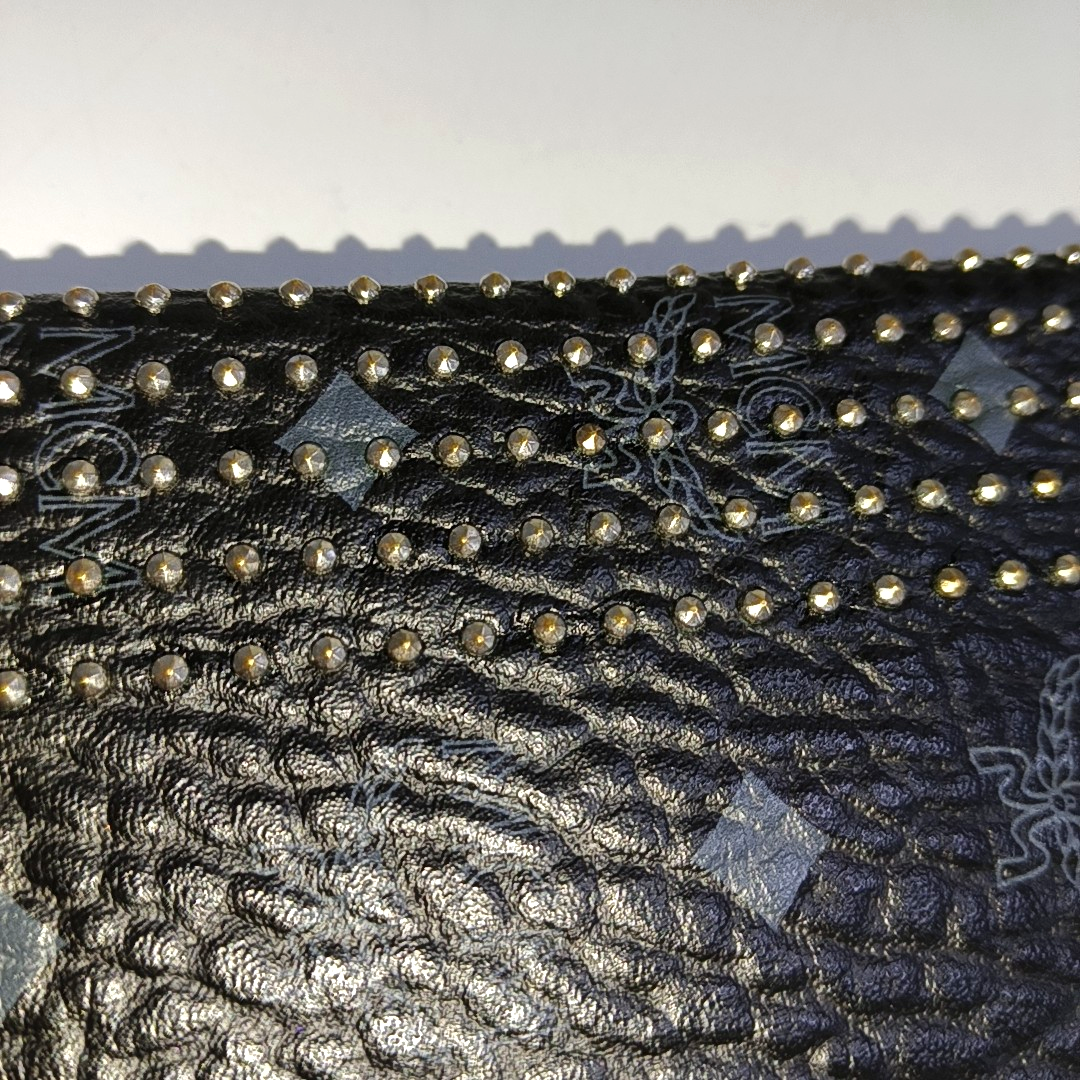MCM Black Coated Canvas Stud Wallet Silver Hardware-(SKU)-938652403