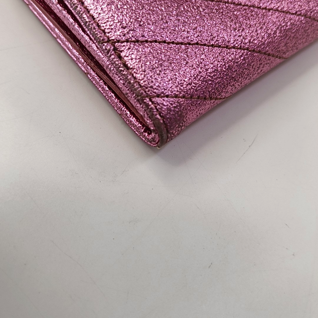 YSL MONOGRAM 粉色牛皮绗缝V纹钱包 Golden hardware Complete Accessories-(SKU)-957647456