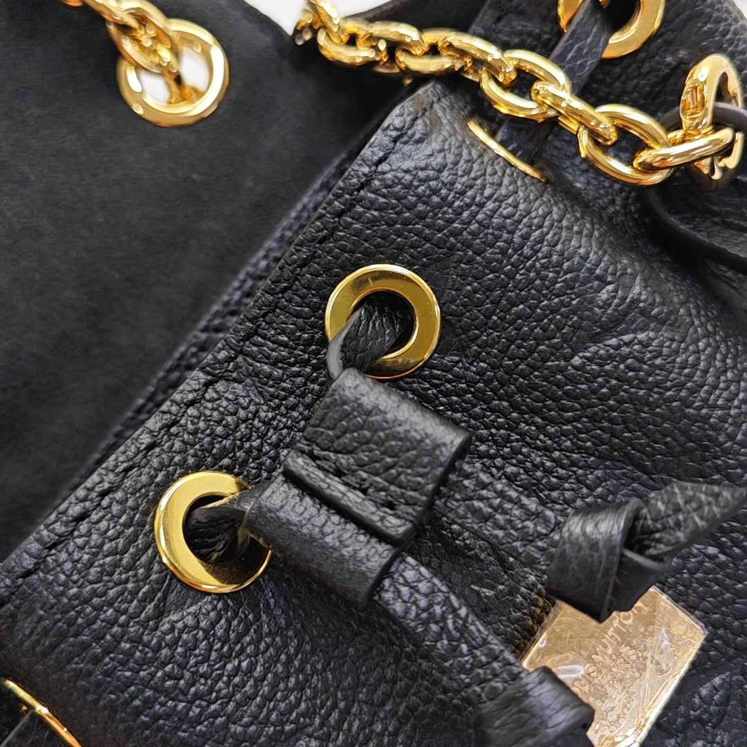 LOUIS VUITTON NOÉ Black Calfskin Monogram Embossed Backpack with Detachable Strap and Golden Hardware, 2 Straps-(SKU)-968793367