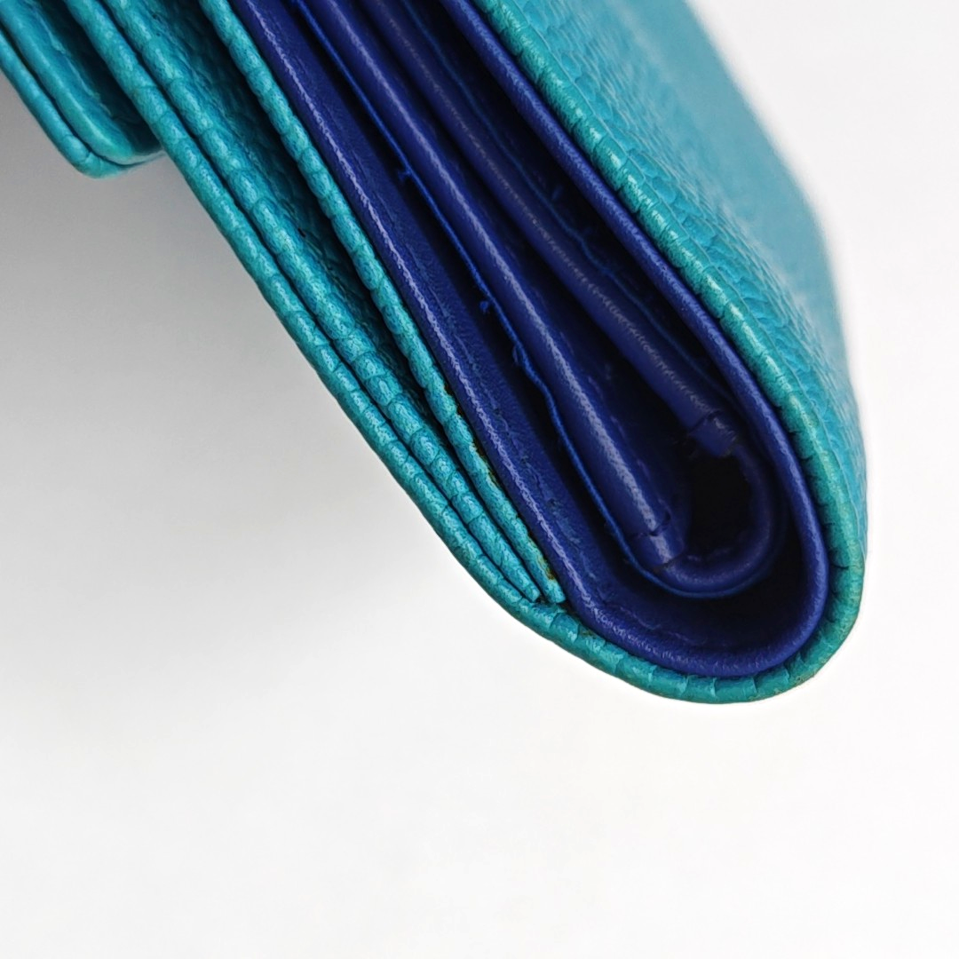CHANEL Blue pebbled leather wallet Silver Hardware 17nan-(SKU)-947387865