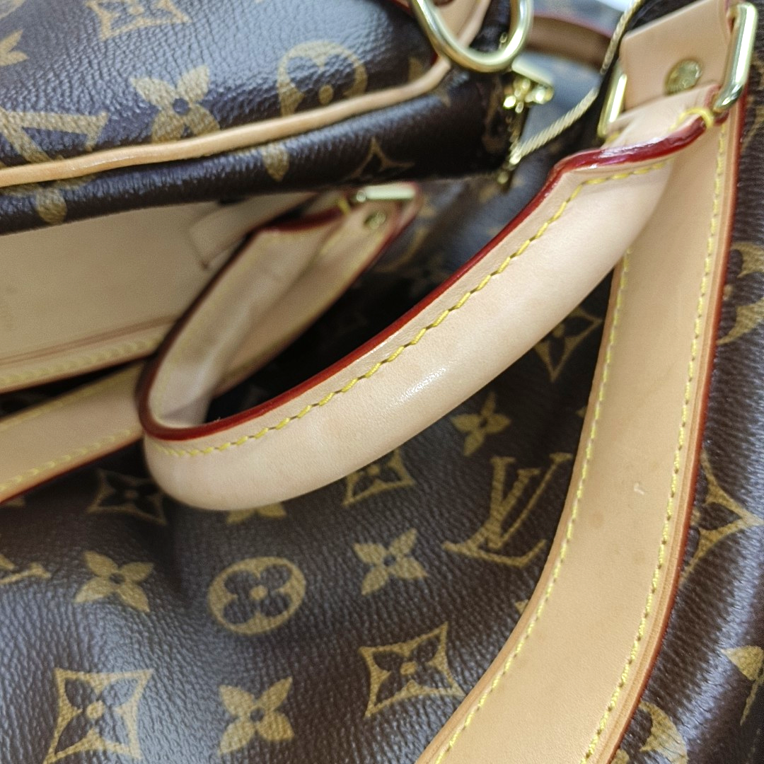 LOUIS VUITTON KEEPALL 50, brown coated canvas monogram Boston bag, shoulder bag, handbag with golden hardware and detachable strap-(SKU)-958409659