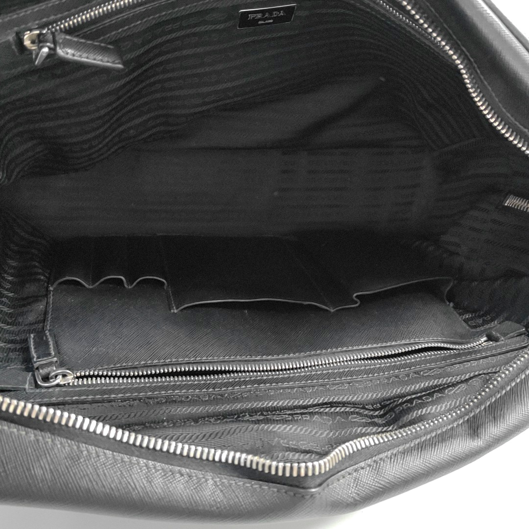 PRADA Black Cowhide Cross Grain Handbag Silver Hardware-(SKU)-945045232