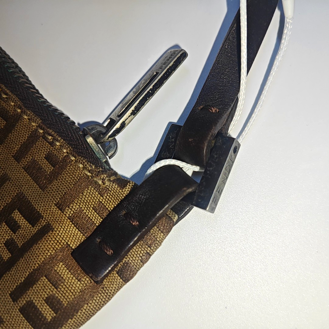 FENDI 棕色织物双F提花Single Shoulder Bag Crossbody Bag Ruthenium color hardware-(SKU)-933631285
